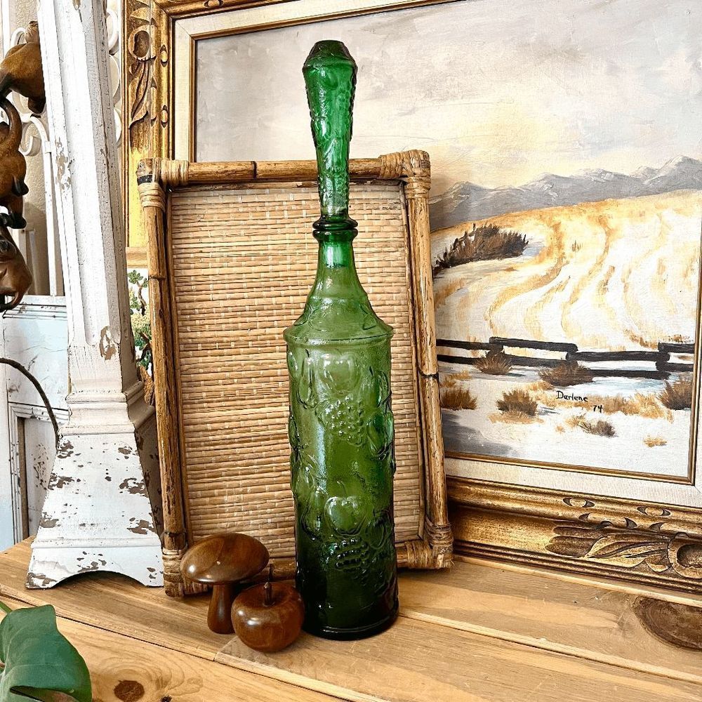 Vintage 21" GREEN Glass Apothecary Decanter Large Stopper PLEASE DO NOT BUNDLE